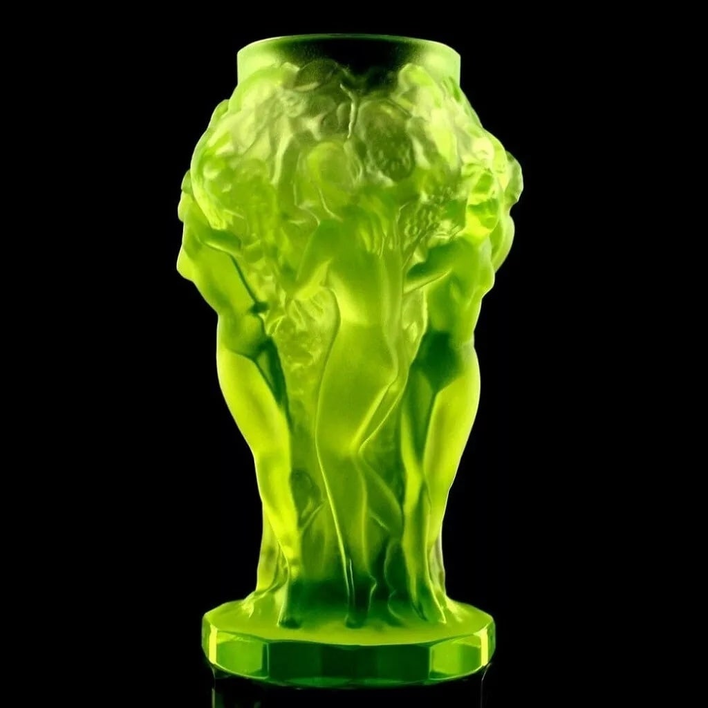 Art Deco Vaseline Uranium Glass Figural Vase 1930' H.Hoffmann By Lalique - 3