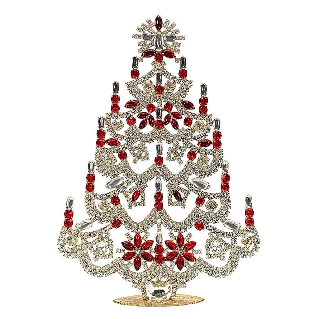 Large Vintage Bohemian Rhinestone Glass Christmas Tree: Standing Christmas Tree. Made in Czechoslovakia. Excellent condition. No missing stones. No damage. Height 8 '' (20 cm ). Fast delivery time worldwide: 2-4 days.