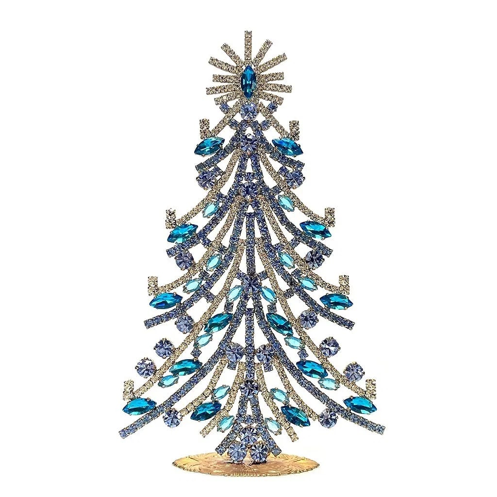 Large Vintage Bohemian Rhinestone Glass Christmas Tree: Standing Christmas Tree. Made in Czechoslovakia. Excellent condition. No missing stones. No damage. Height 7 1/2 '' (19 cm ). Fast delivery time worldwide: 2-4 days.