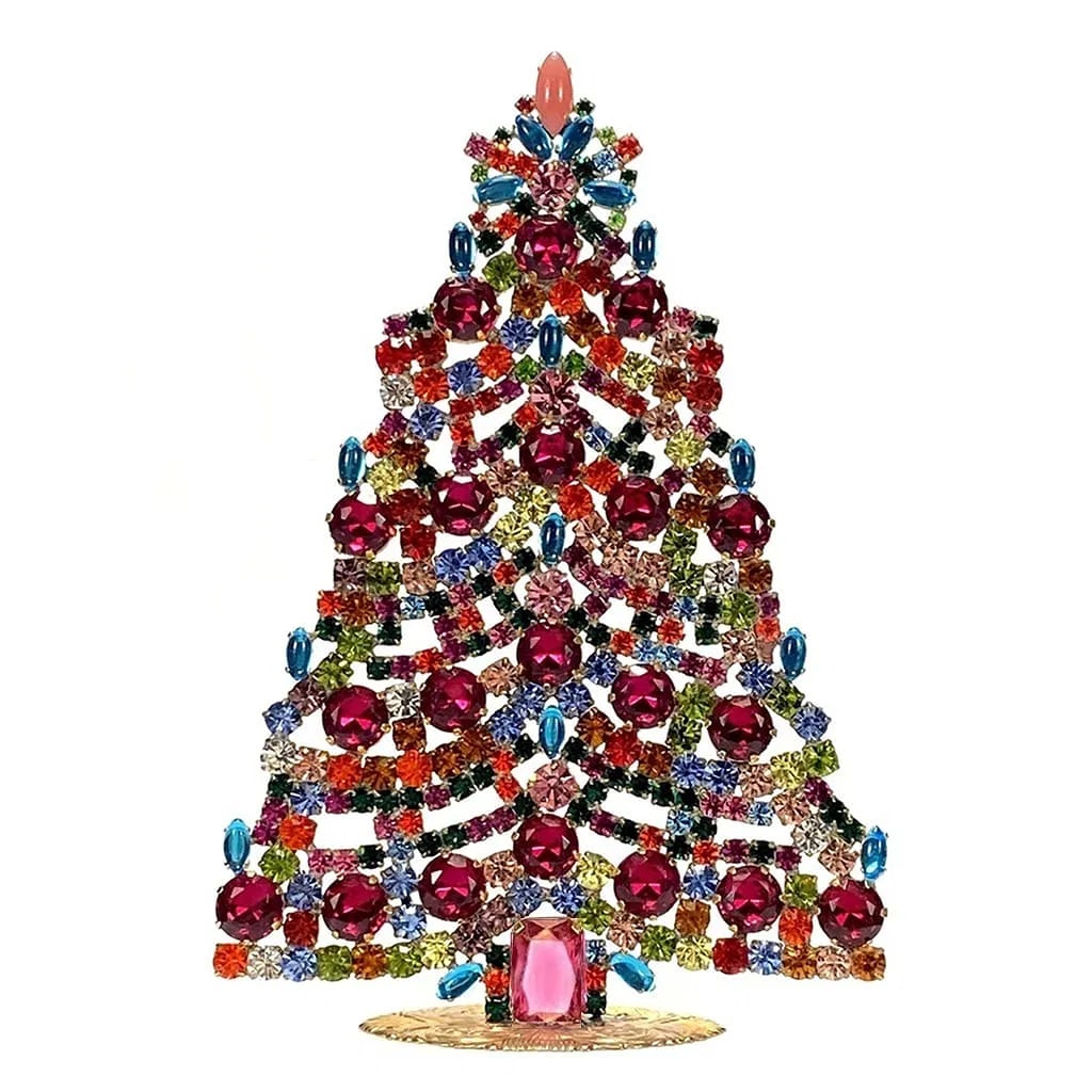 Large Vintage Bohemian Rhinestone Glass Christmas Tree: Standing Christmas Tree. Made in Czechoslovakia. Excellent condition. No missing stones. No damage. Height 8 '' (20 cm ). Fast delivery time worldwide: 2-4 days.
