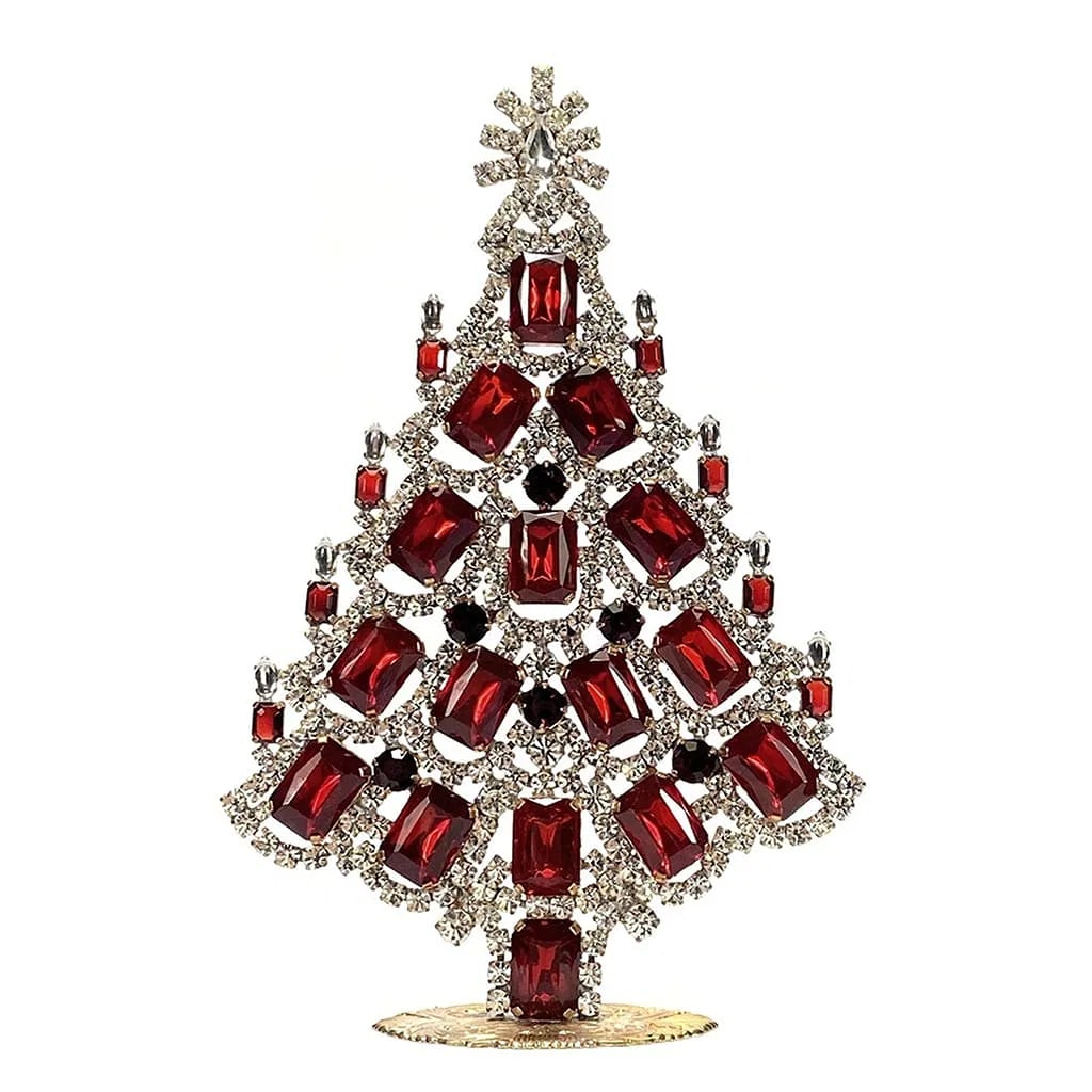 Large Vintage Bohemian Rhinestone Glass Christmas Tree: Standing Christmas Tree. Made in Czechoslovakia. Excellent condition. No missing stones. No damage. Height 7 1/2 '' (19 cm ). Fast delivery time worldwide: 2-4 days.
