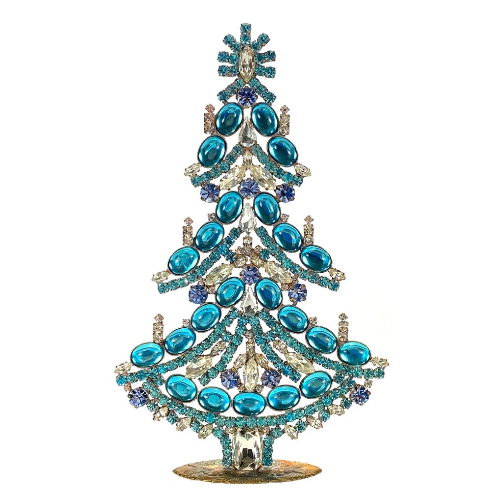 Large Vintage Bohemian Rhinestone Glass Christmas Tree: Standing Christmas Tree. Made in Czechoslovakia. Excellent condition. No missing stones. No damage. Height 8 '' ( 20 cm ). Fast delivery time worldwide: 2-4 days.