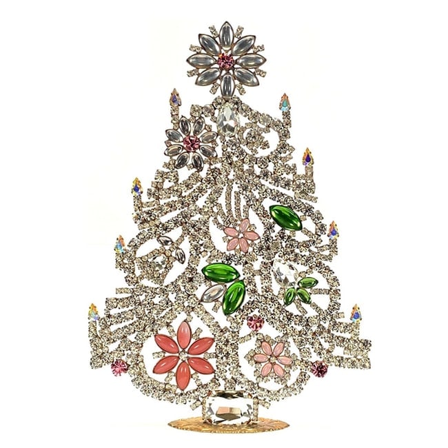 Large Vintage Bohemian Rhinestone Glass Christmas Tree: Standing Christmas Tree. Made in Czechoslovakia. Excellent condition. No missing stones. No damage. Height 8 3/4'' ( 22 cm ). Fast delivery time worldwide: 2-4 days.
