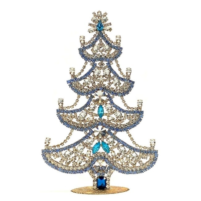 Large Vintage Bohemian Rhinestone Glass Christmas Tree: Standing Christmas Tree. Made in Czechoslovakia. Excellent condition. No missing stones. No damage. Height 8 '' ( 20 cm ). Fast delivery time worldwide: 2-4 days.