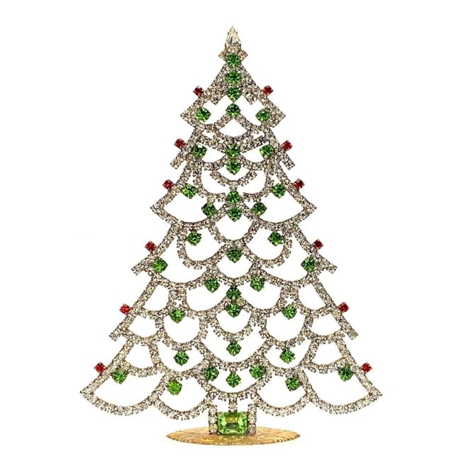 Large Vintage Bohemian Rhinestone Glass Christmas Tree: Standing Christmas Tree. Made in Czechoslovakia. Excellent condition. No missing stones. No damage. Height 8 '' (20 cm ). Fast delivery time worldwide: 2-4 days.