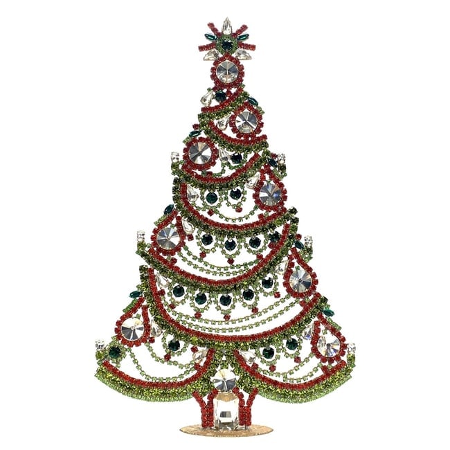 Extra Large Vintage Bohemian Rhinestone Glass Christmas Tree: Standing Christmas Tree. Made in Czechoslovakia. Excellent condition. No missing stones. No damage. It measures approximately 12 " ( 30 cm ). Fast delivery time worldwide: 2-4 days.