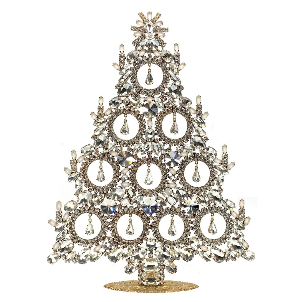 Extra Large Vintage Bohemian Rhinestone Glass Christmas Tree: Standing Christmas Tree. Made in Czechoslovakia. Excellent condition. No missing stones. No damage. It measures approximately 11 " ( 28 cm ). Fast delivery time worldwide: 2-4 days.