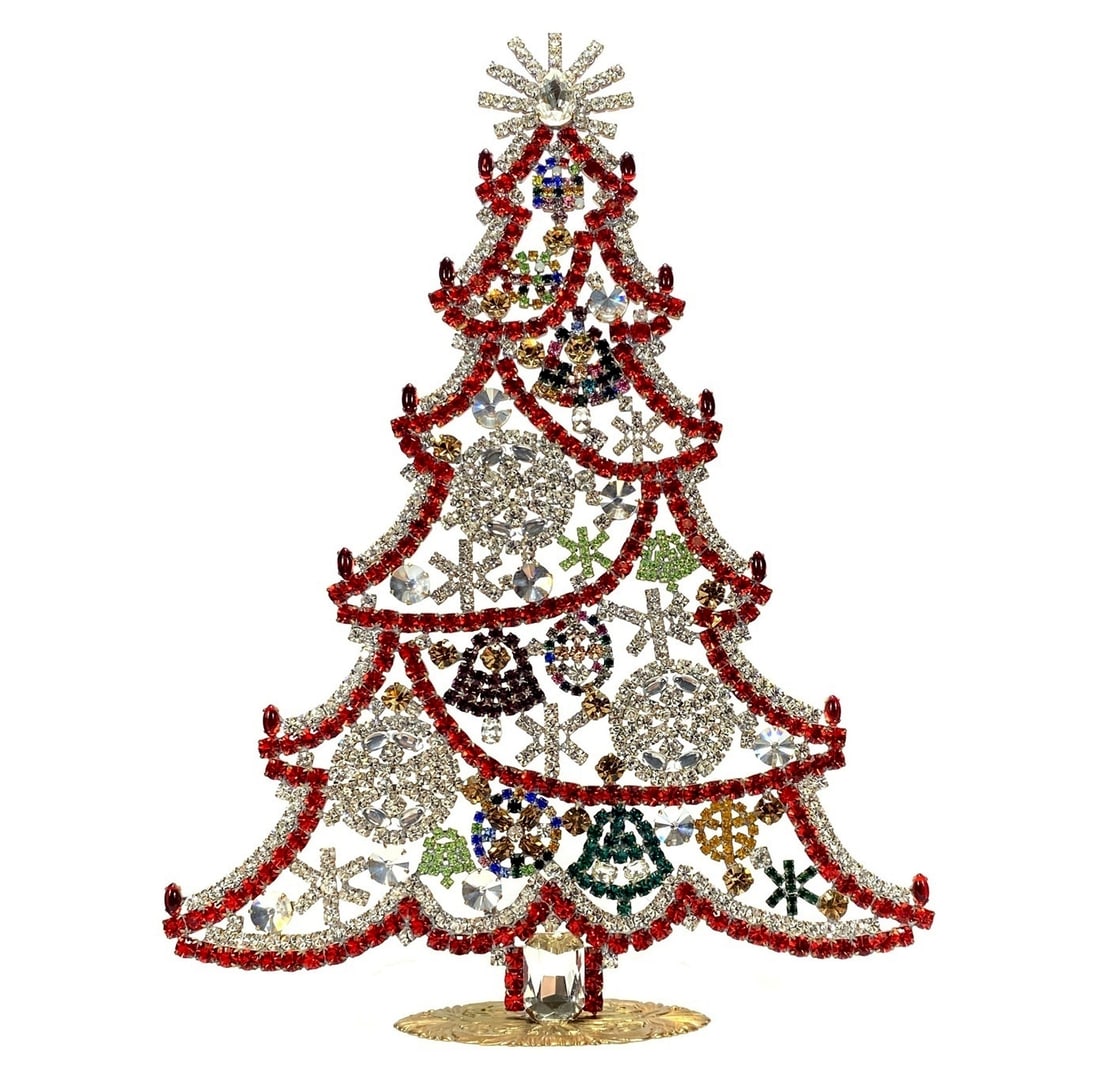 Extra Large Vintage Bohemian Rhinestone Glass Christmas Tree: Standing Christmas Tree. Made in Czechoslovakia. Excellent condition. No missing stones. No damage. It measures approximately 12 " ( 31 cm ). Fast delivery time worldwide: 2-4 days.