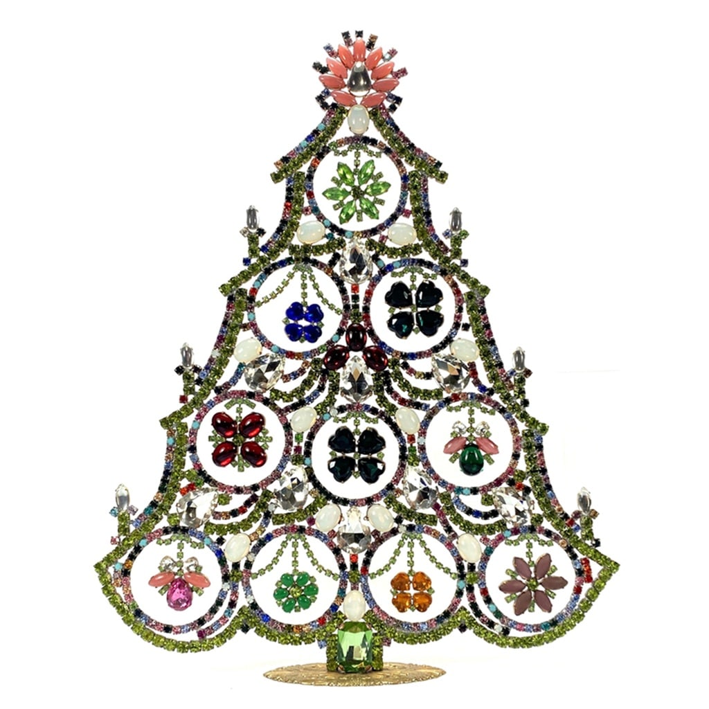 Extra Large Vintage Bohemian Rhinestone Glass Christmas Tree: Standing Christmas Tree. Made in Czechoslovakia. Excellent condition. No missing stones. No damage. It measures approximately 13 1/2 " ( 34 cm ). Fast delivery time worldwide: 2-4 days.