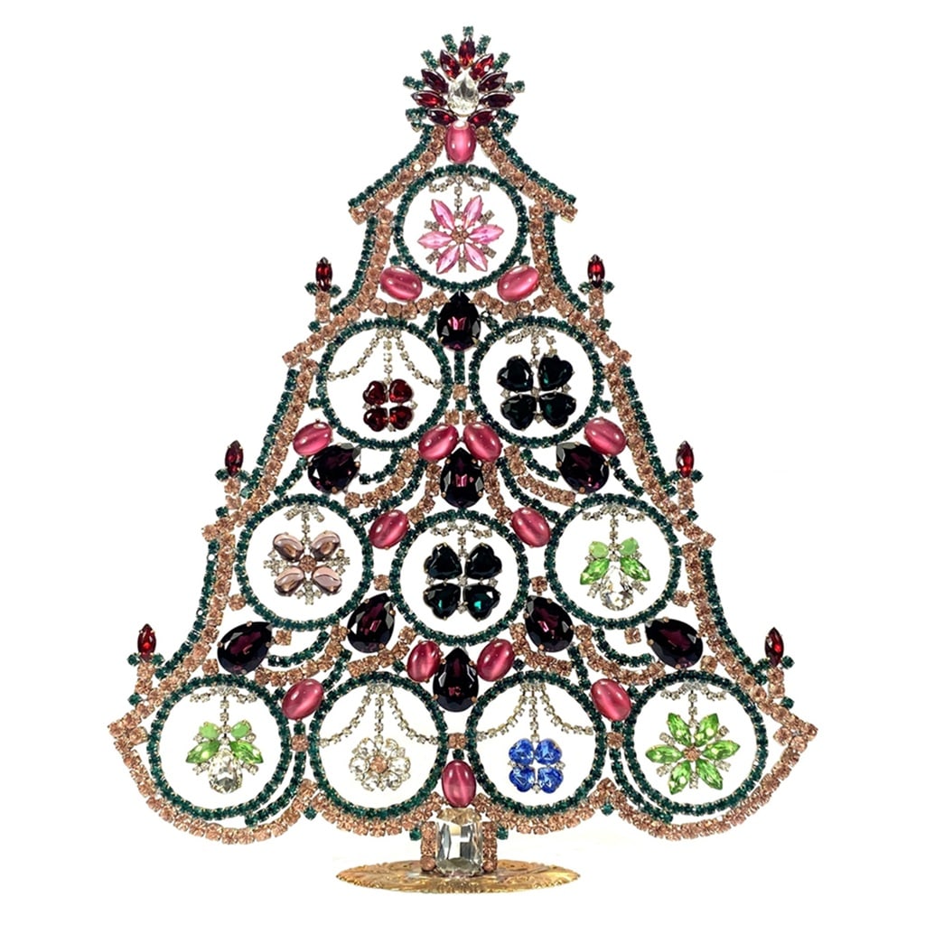 Extra Large Vintage Bohemian Rhinestone Glass Christmas Tree: Standing Christmas Tree. Made in Czechoslovakia. Excellent condition. No missing stones. No damage. It measures approximately 13 1/2 " ( 34 cm ). Fast delivery time worldwide: 2-4 days.