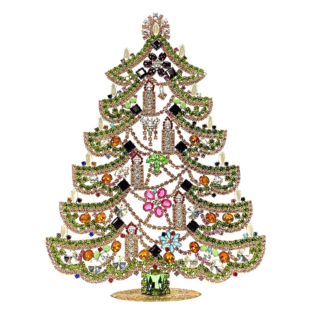 Extra Large Vintage Bohemian Rhinestone Glass Christmas Tree: Standing Christmas Tree. Made in Czechoslovakia. Excellent condition. No missing stones. No damage. It measures approximately 12 " ( 30 cm ). Fast delivery time worldwide: 2-4 days.