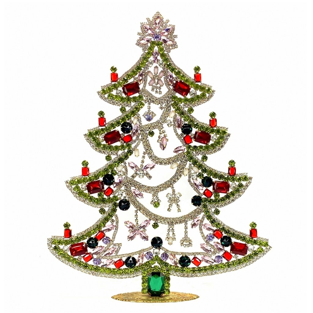 Extra Large Vintage Bohemian Rhinestone Glass Christmas Tree: Standing Christmas Tree. Made in Czechoslovakia. Excellent condition. No missing stones. No damage. It measures approximately 12 " ( 31 cm ). Fast delivery time worldwide: 2-4 days.