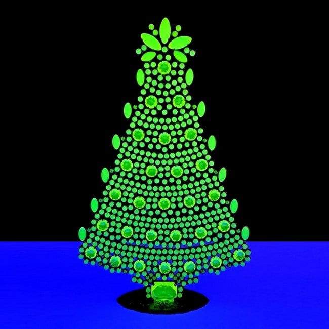 Bohemian Vaseline Uranium Glass Collectible Christmas Tree: Rare Vaseline Uranium Glass Vintage Christmas Tree. Condition: Excellent ( No damage ). Dimensions: Height 7 1/2 '' ( 19 cm ).