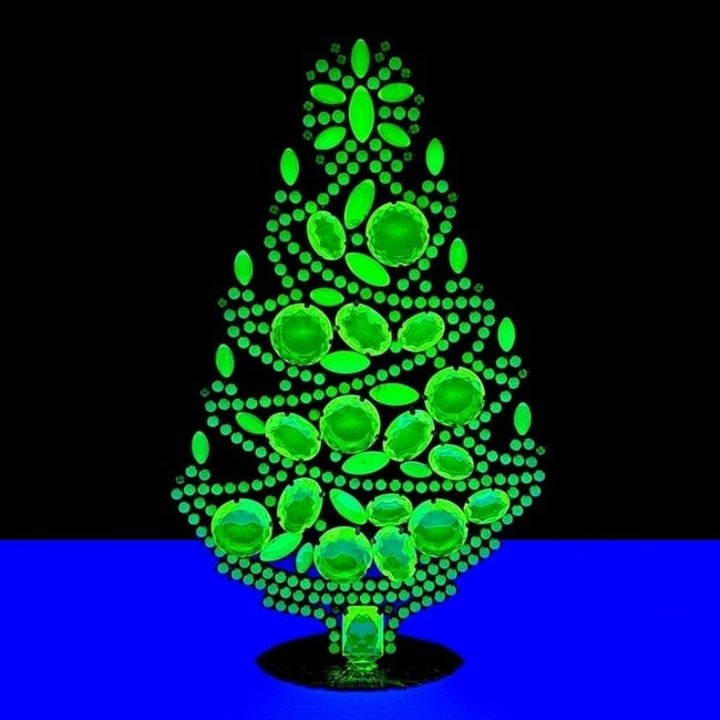 Bohemian Vaseline Uranium Glass Collectible Christmas Tree: Rare Vaseline Uranium Glass Vintage Christmas Tree. Condition: Excellent ( No damage ). Dimensions: Height 7 1/2'' ( 19 cm ).