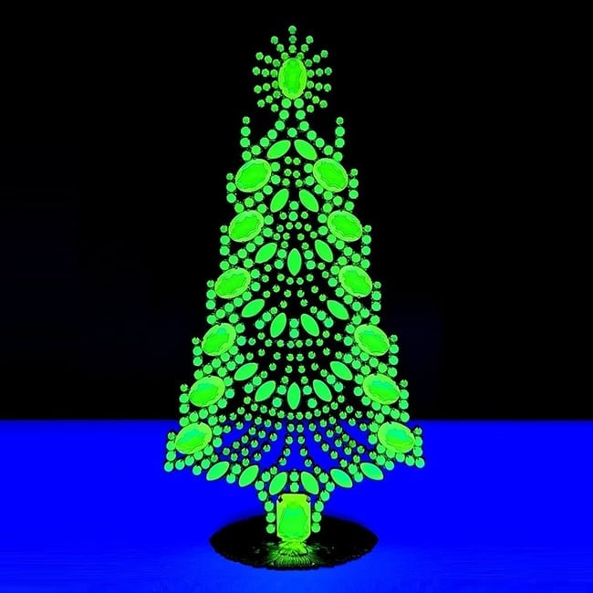 Bohemian Vaseline Uranium Glass Collectible Christmas Tree: Rare Vaseline Uranium Glass Vintage Christmas Tree. Condition: Excellent ( No damage ). Dimensions: Height 7 3/4 '' ( 19,5 cm )