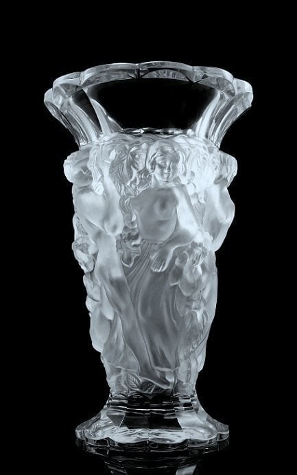 Art Deco Satin Clear Glass Large Vase 1930' H.Hoffmann: Art Deco Glass Vase. This piece was made in Bohemia from ORIGINAL antique vintage molds that were used during the 1930's - 1939's. It is breathtaking high quality satin finish glass in stylish Art Dec