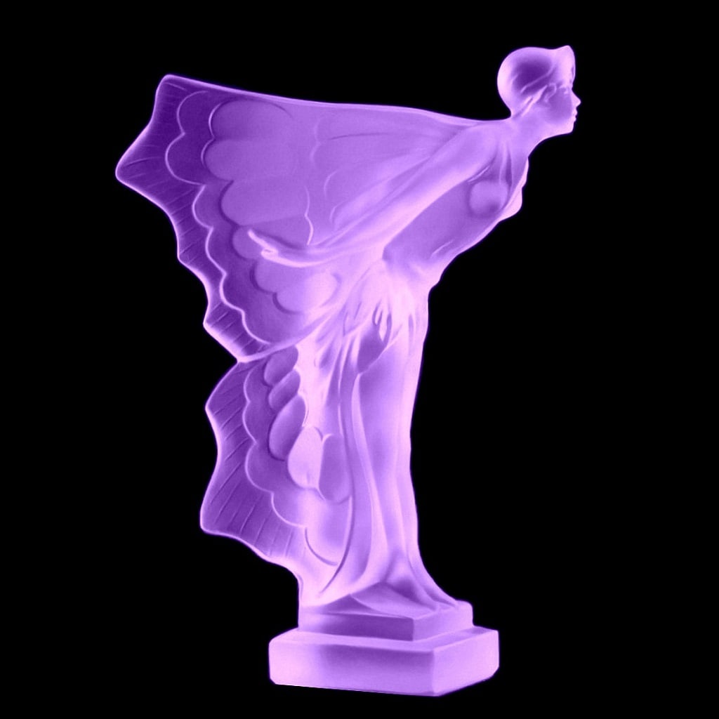 Art Deco Alexandrite Glass Hood Ornament Sculpture Rolls Royce ' Flying Lady ' 1930' H.Hoffmann (1 of 2)