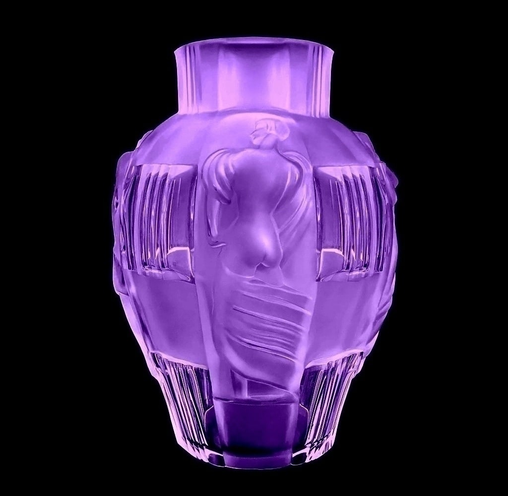 Art Deco Alexandrite Collectible Glass Large Vase 1930' H.Hoffmann: Top Quality Alexandrite Glass Vase with raised figures of revelling bacchantes around the full circumference exhibiting excellent colour and detail. This piece was made in Bohemia from ORIGINAL antiqu