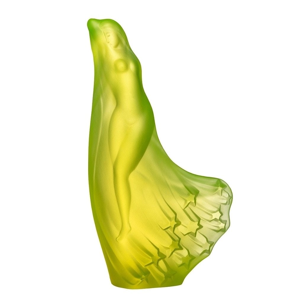 Art Deco Vaseline Uranium Glass Sculpture ' Lady in the stars ' 1930' H.Hoffmann (1 of 3)