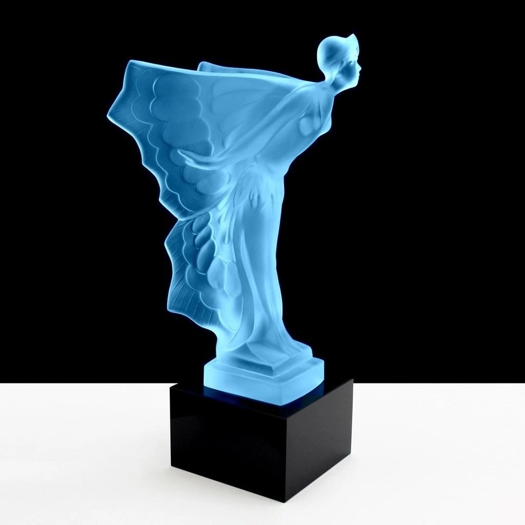Art Deco Rolls Royce Flying Lady Blue Glass Sculpture Hood Ornament 1930' H. Hoffmann: This piece is a great addition to collection or a great gift. Timeless design - Top Qality Art Deco Glass Car Mascot '' Hood Ornament ' Flying Lady ' Spirit of Ecstasy Figurine. This piece was made in