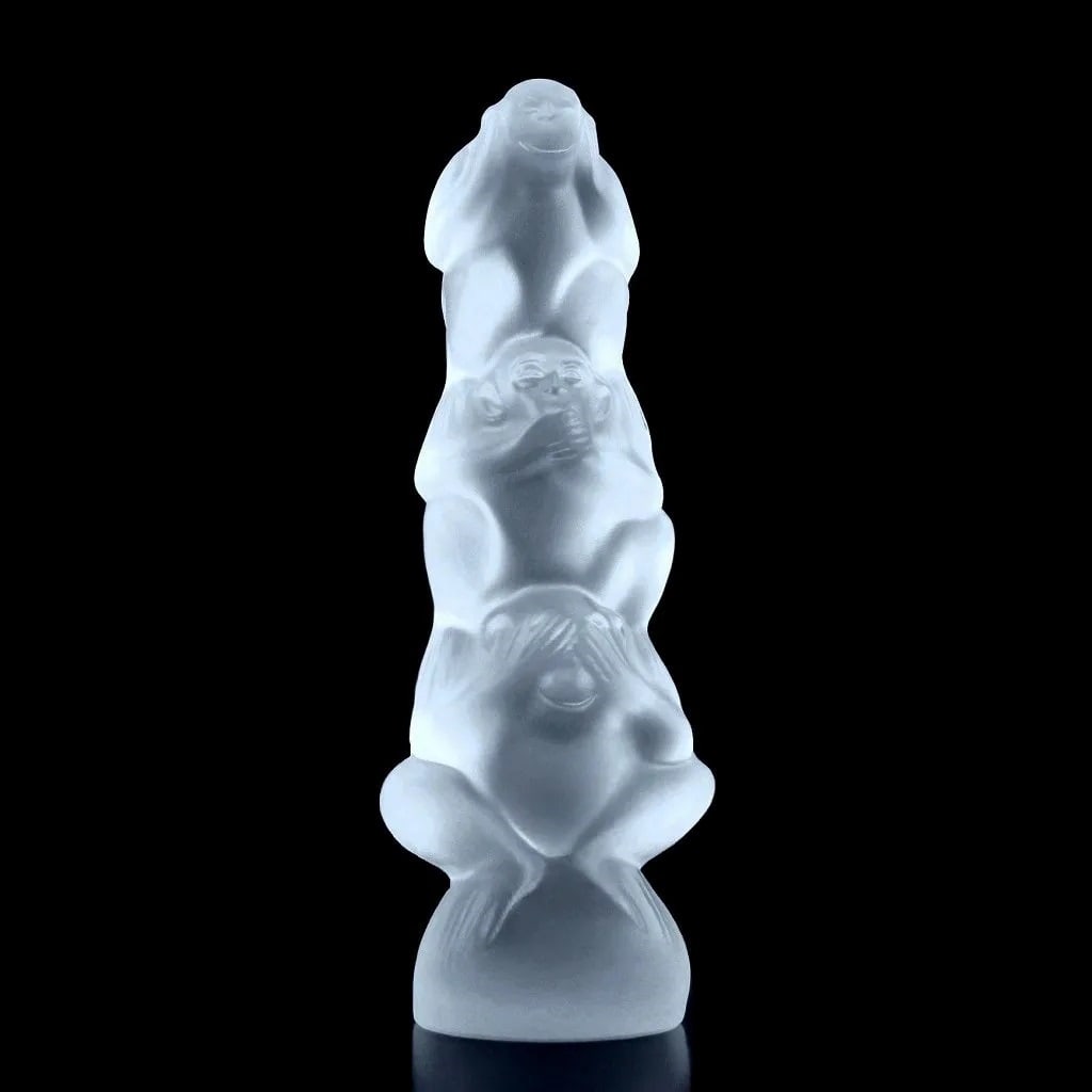 Art Deco Satin Clear Glass 3 Wise Monkeys See no, Hear no, Speak no Evil (1 of 2)