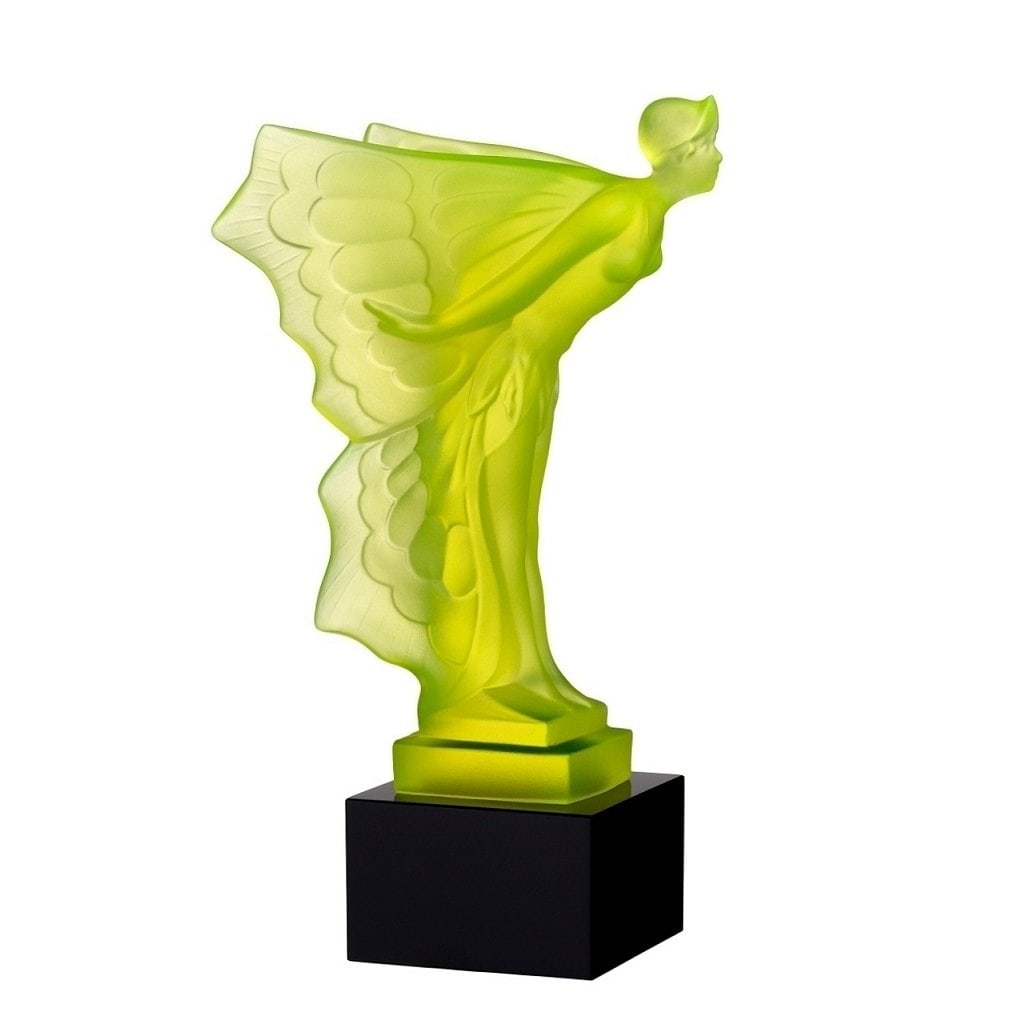 Art Deco Hood Ornament ' Flying Lady ' Vaseline Uranium Glass Sculpture Rolls Royce 1930' H.Hoffmann (1 of 6)