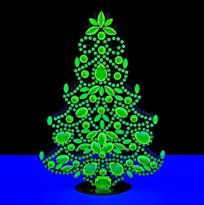 Bohemian Vaseline Uranium Glass Collectible Christmas Tree (1 of 2)
