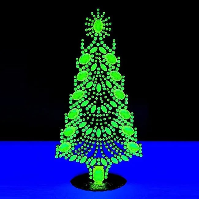 Bohemian Vaseline Uranium Glass Collectible Christmas Tree (1 of 3)