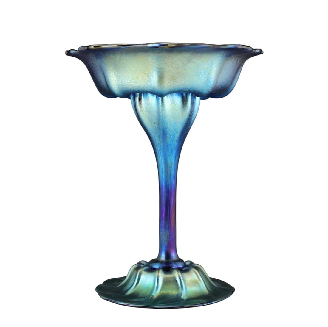 Art Nouveau Iridescent Glass Vase / Pedestal Bowl Glamorous Loetz or Tiffany Studios Decor (1 of 2)