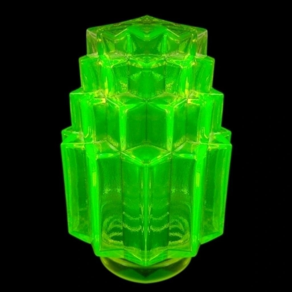 Art Deco Rare Lamp Shade Uranium Art Glass For Antique Lamp: Rare Transparent Vaseline Uranium Glass Lamp Shade for Antique Lamps. This piece was made in Bohemia from ORIGINAL antique molds that were used during the 1930s. It is a BREATHTAKING high-quality tran