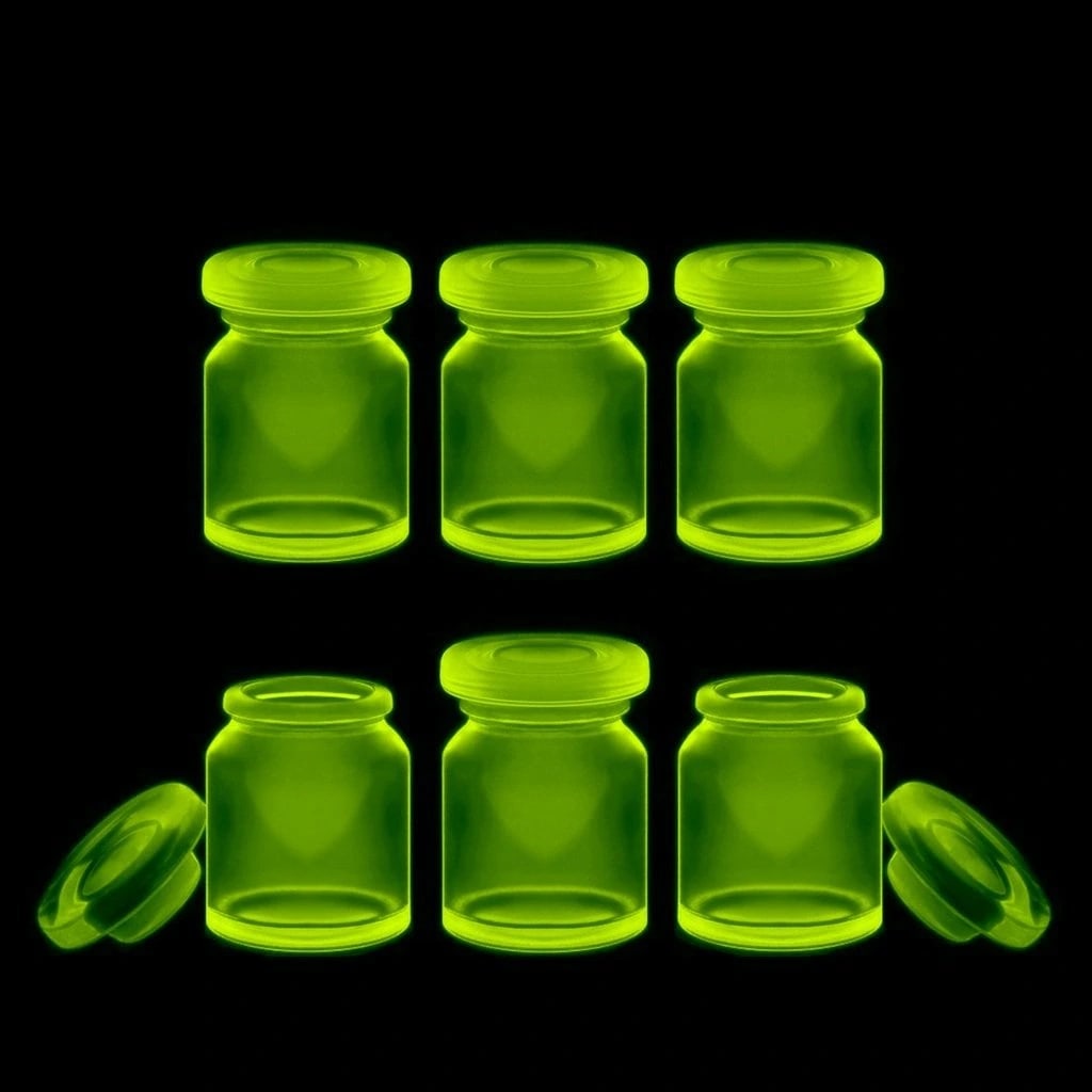 Uranium Glass Bottles With Lids Apothecary Jars Trinket Boxes ( 6 pieces ): Uranium Glass Bottles with Lids – Apothecary Jars / Trinket Boxes.Beautiful pieces that glow wonderfully under UV light. These uranium glass bottles with lids feature an elegant design and eye-catch