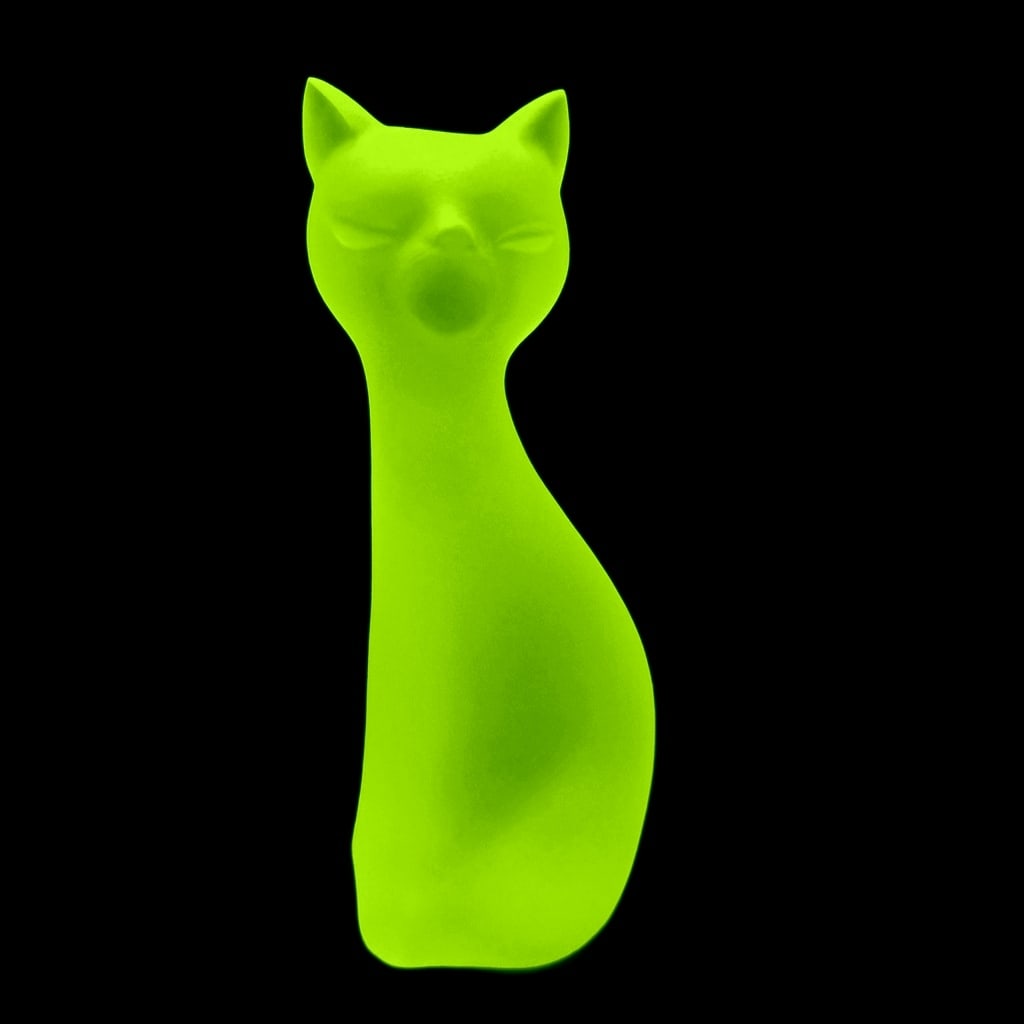 Art Deco Uranium Glass Large Cat Figurine 1930' H.Hoffmann (1 of 2)