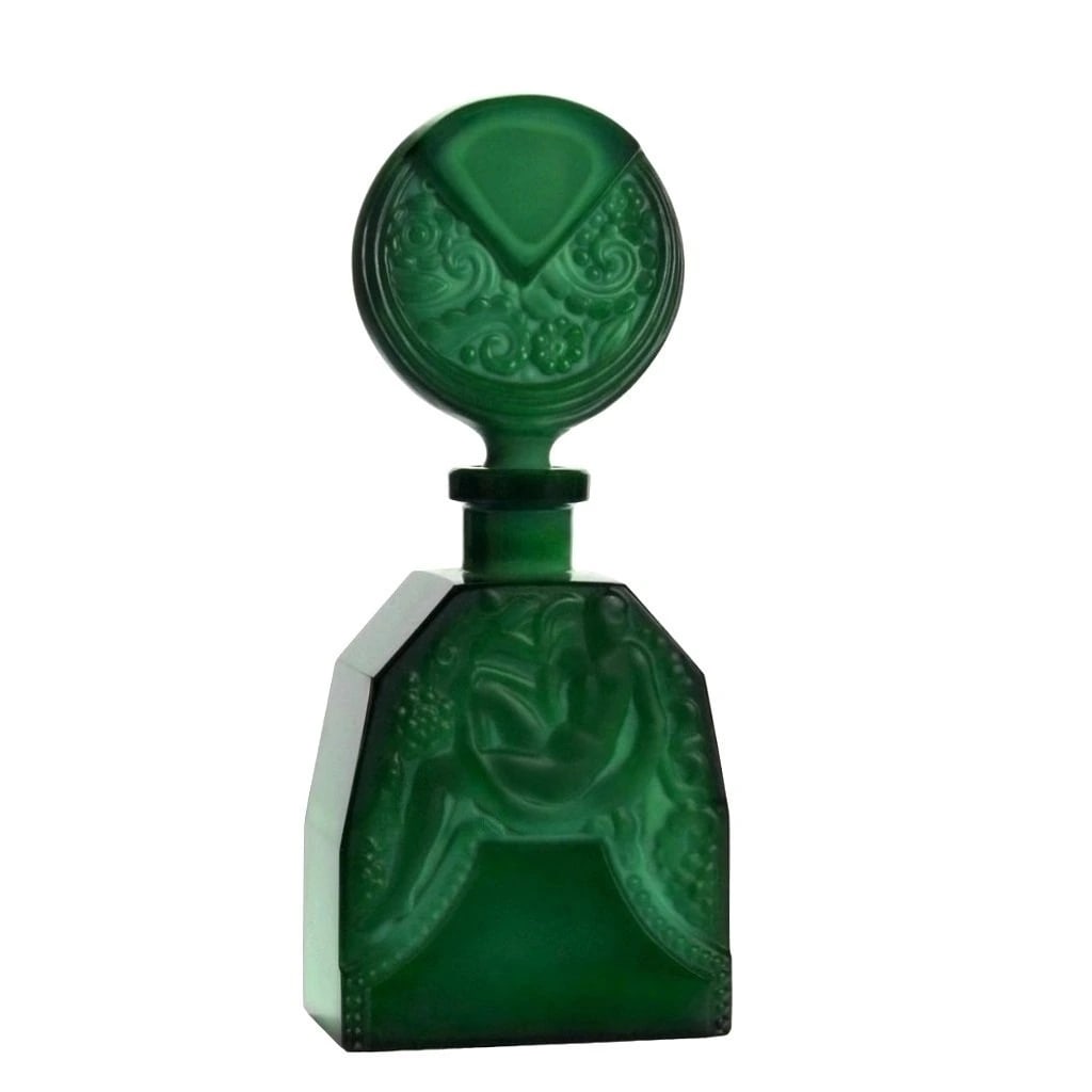 Art Deco Malachite Jade Glass Perfume Bottle 1930' H.Hoffmann: This piece is a great addition to collection or a great gift. Top Quality Art Deco Malachite Glass Perfume Bottle. This piece was made in Bohemia from ORIGINAL antique molds that were used during the 