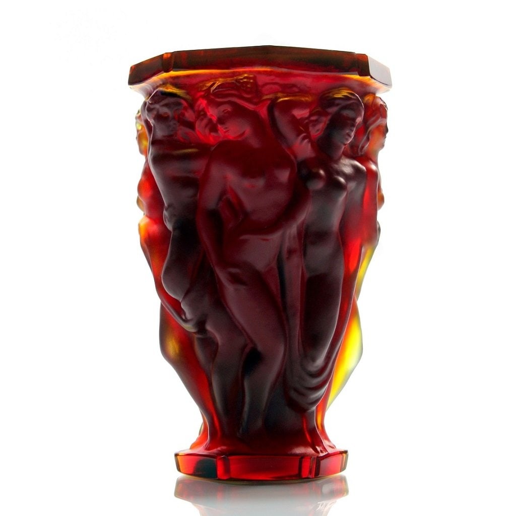 Art Deco Rubies Red Glass Collectible Vase 1930' H.Hoffmann: This piece is a great addition to collection or a great gift. Top Quality Red Glass Collectible Vase with raised figures of revelling bacchantes around the full circumference exhibiting excellent colo