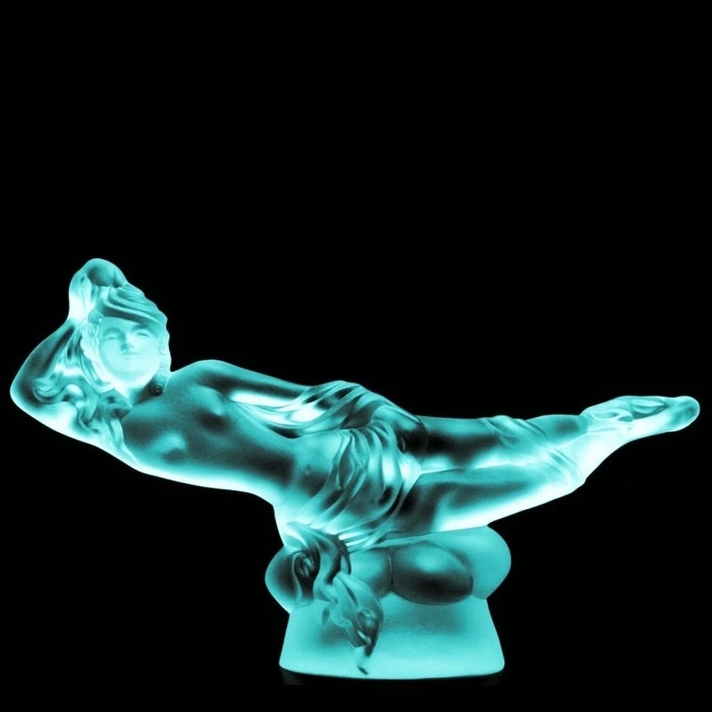 Art Deco Cyan Vaseline Glass ' Lady ' Large Sculpture 1930' H.Hoffmann: This piece is a great addition to collection or a great gift. Timeless design - Top Qality Art Deco Glass ' Lady ' Sculpture. This piece was made in Bohemia from the ORIGINAL antique vintage molds tha