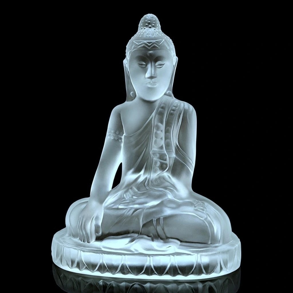 Glamorous Art Deco Satin Glass ' Buddha ' Large Sculpture 1930' H.Hoffmann: This piece is a great addition to collection or a great gift. Top Qality Art Deco Clear Frosted Glass Large Statue. This piece was made in Bohemia from the ORIGINAL antique vintage molds that was used