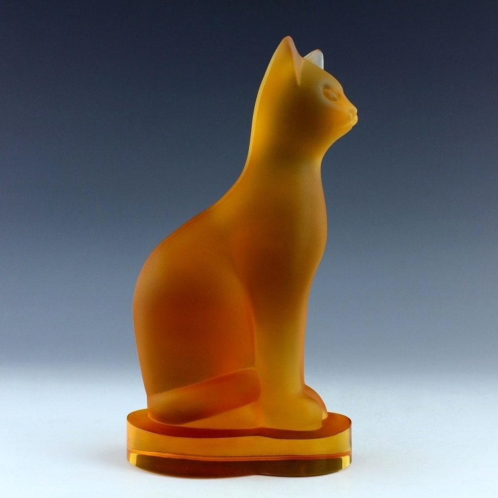 Stunning Art Deco 1930' Amber Glass Statuette ' Large Cat ' Collectible Sculpture H.Hoffmann: Top Quality Art Deco Amber Glass Collectible Cat Statuette. This piece was made in Bohemia from ORIGINAL antique molds that were used during the 1930's - 1939's. It is BREATHTAKING high quality satin 