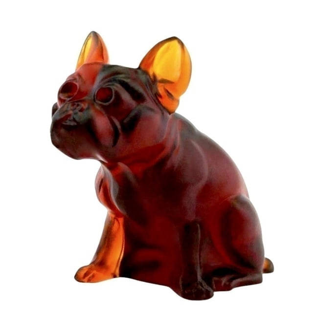 French Art Deco ' Bulldog ' Amber Glass Collectible Figurine 1930' H.Hoffmann: Top Qality Art Deco Amber Glass Figurine. This piece was made in Bohemia from the ORIGINAL Antique vintage molds that was used back in 1930's. It is BREATHTAKING high quality satin finish glass figuri