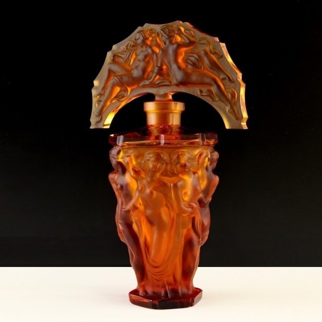 Art Deco Amber Glass Perfume Bottle 1930' H.Hoffmann: Top Quality Art Deco Amber Glass Perfume Bottle. This piece was made in Bohemia from ORIGINAL antique vintage molds that were used during the 1930's - 1939's. It is breathtaking high quality satin fin