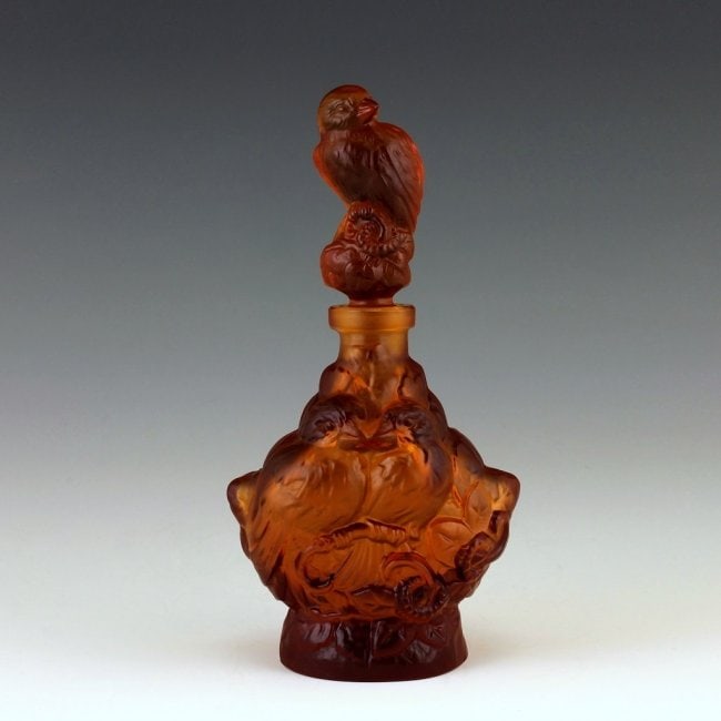 Art Deco Amber Glass Collectible Perfume Bottle 1930' H.Hoffmann: Top Quality Art Deco Amber Glass Perfume Bottle. This piece was made in Bohemia from ORIGINAL antique molds that were used during the 1930's - 1939's. It is breathtaking high quality satin finish glas