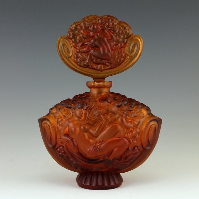Art Deco Amber Glass Collectible Perfume Bottle 1930' H.Hoffmann: Top Quality Art Deco Amber Glass Collectible Perfume Bottle. This piece was made in Bohemia from ORIGINAL antique molds that were used during the 1930's - 1939's. It is breathtaking high quality satin