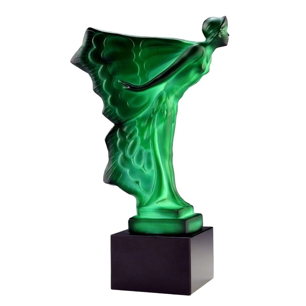 Art Deco Jade Malachite Glass ' Flying Lady ' Rolls Royce Car Mascot Sculpture 1930' H.Hoffmann (1 of 6)