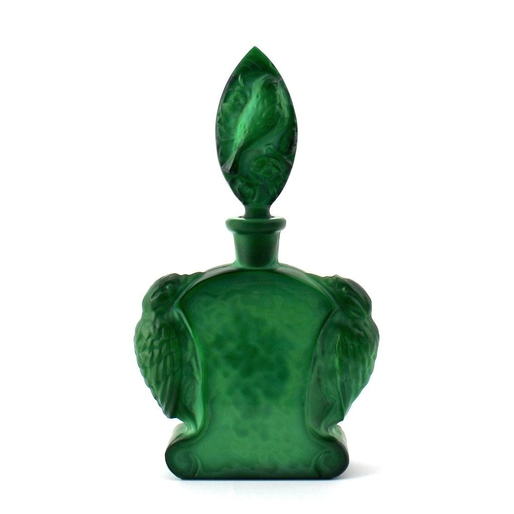 Art Deco Malachite Jade Glass Collectible Perfume Bottle 1930' H.Hoffmann: This piece is a great addition to collection or a great gift. Top Quality Art Deco Malachite Glass Collectible Perfume Bottle. This piece was made in Bohemia from ORIGINAL antique molds that were used