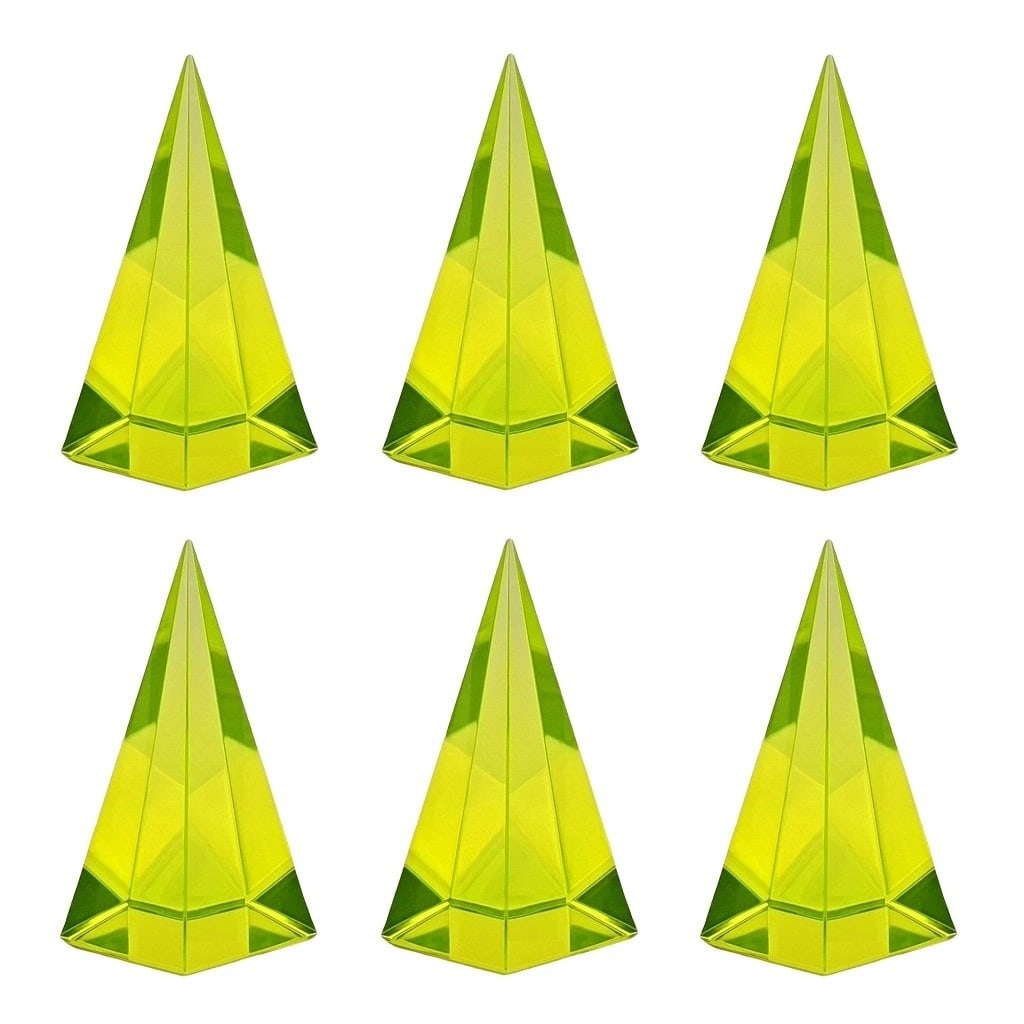 6 Pyramids Collectible Glass Paperweights ' Yellow ' Vaseline Uranium Glass (1 of 4)