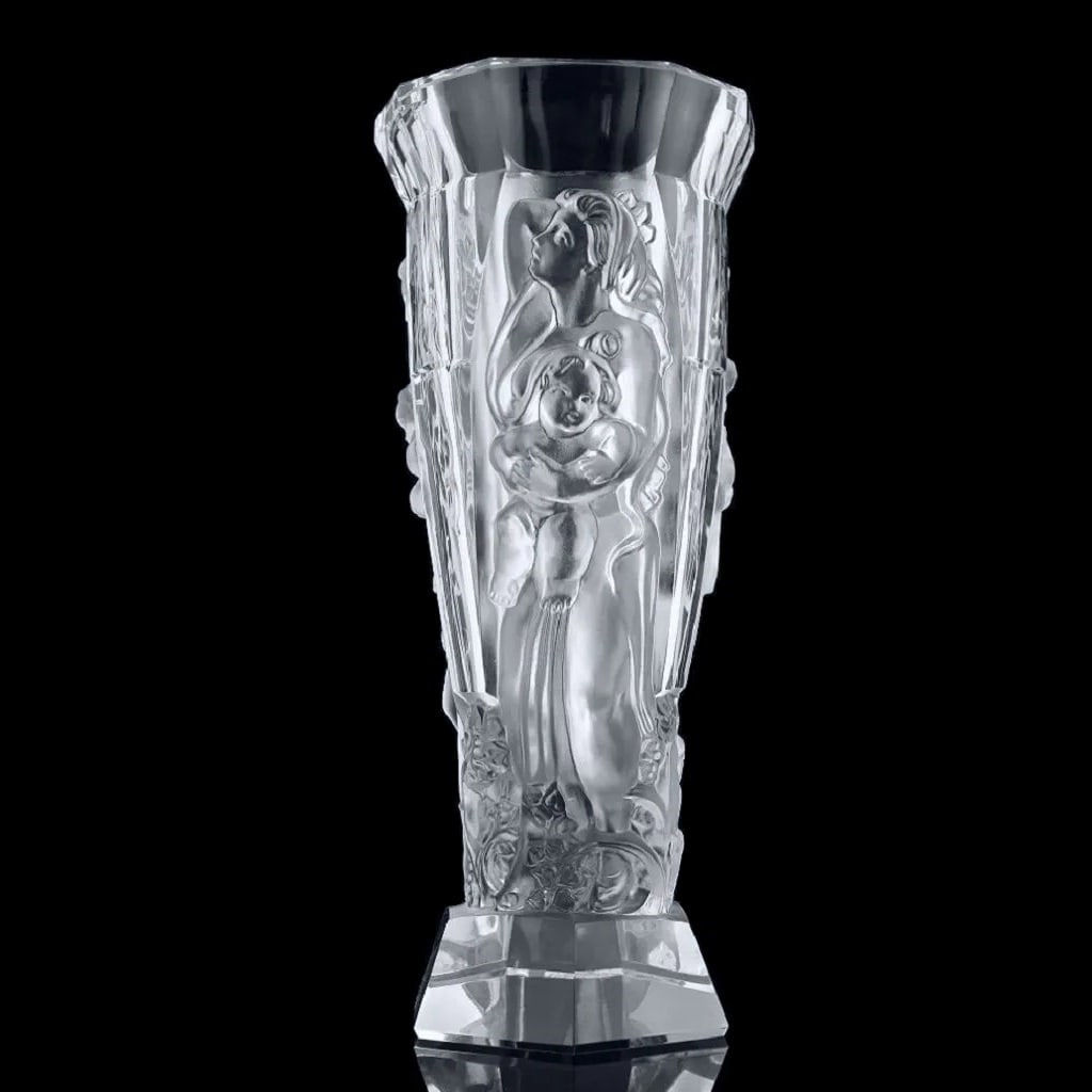 Art Deco Large Vase 1930' H.Hoffmann: Top Quality Clear Frosted Glass Vase - excellent colour and detail. This piece was made in Bohemia from ORIGINAL antique molds that were used during the 1930's - 1939's. It is breathtaking high qualit