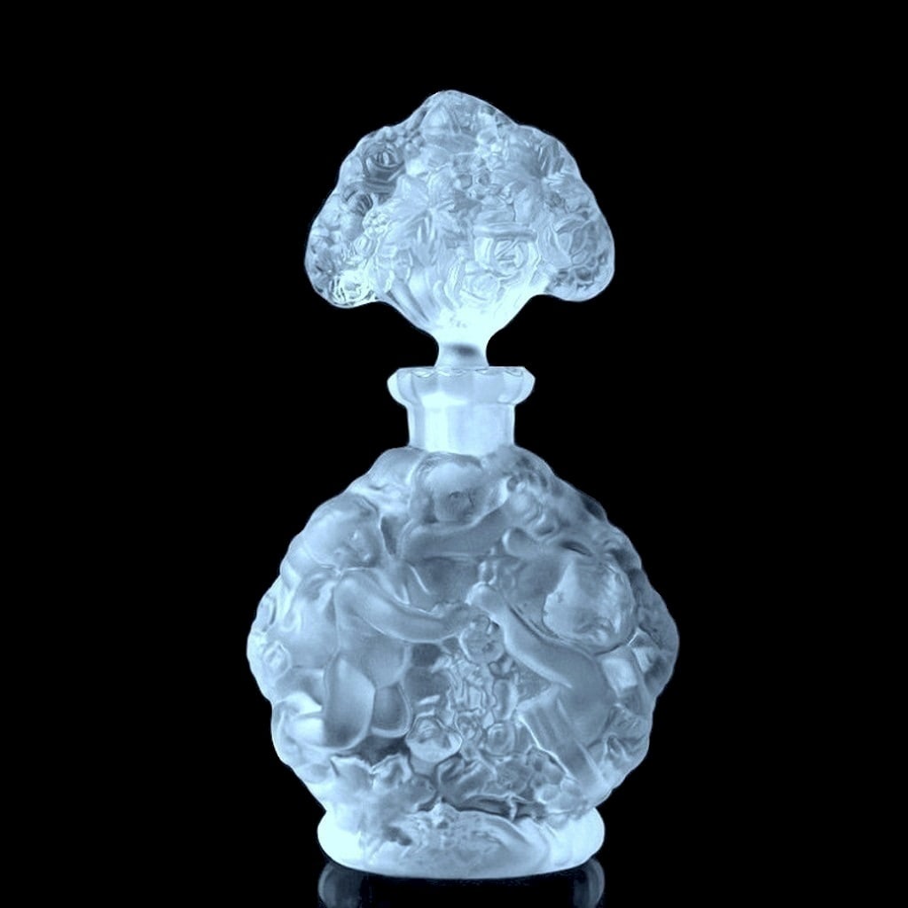 Art Deco Bohemian 1930' Satin Glass ' Cherubs ' Perfume Bottle H.Hoffmann: This piece is a great addition to collection or a great gift. Timeless design - Top Qality Bohemian Art Deco Glass Perfume Bottle. This piece was made in Bohemia from the ORIGINAL antique vintage mold