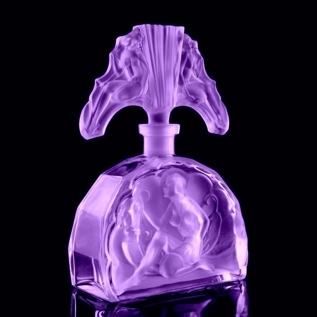 Glamorous Art Deco Alexandrite Glass Perfume Bottle 1930' H.Hoffmann: Top Quality Art Deco Alexandrite Glass Perfume Bottle. This new piece was made in Bohemia from ORIGINAL vintage antique molds that were used during the 1930's - 1939's. It is breathtaking high quality