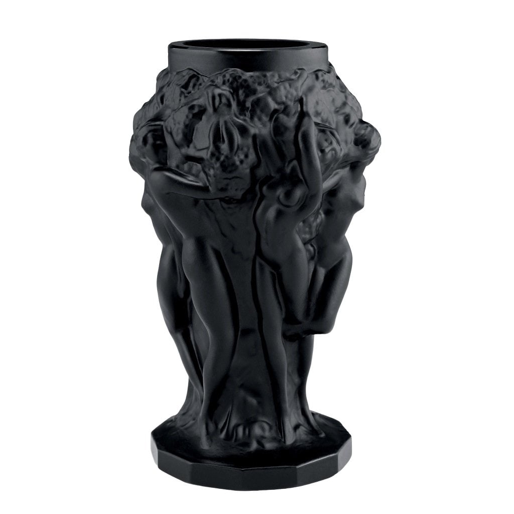 Art Deco Black Glass Vase 1930' H.Hoffmann by Lalique: Top Quality Art Deco Black Glass Vase with raised figures of revelling bacchantes around the full circumference exhibiting excellent colour and detail. This piece was made in Bohemia from ORIGINAL ant