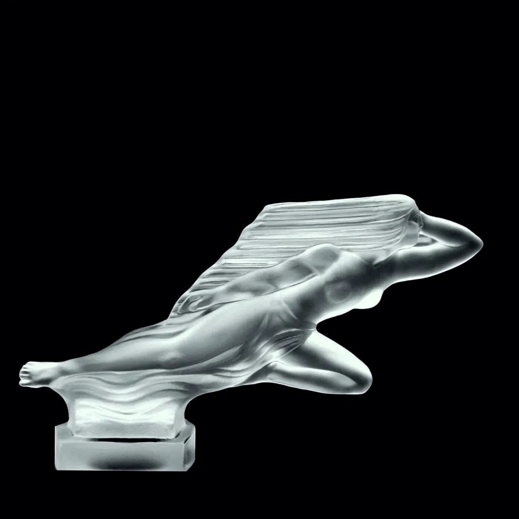 Art Deco 1930' Glass Car Mascot ' Lady In The Wind ' Hood Ornament Sculpture H.Hoffmann: Top Quality Art Deco Glass Car Mascot. This piece was made in Bohemia from ORIGINAL antique molds that were used during the 1930's - 1939's. It is BREATHTAKING high quality satin finish glass sculptur