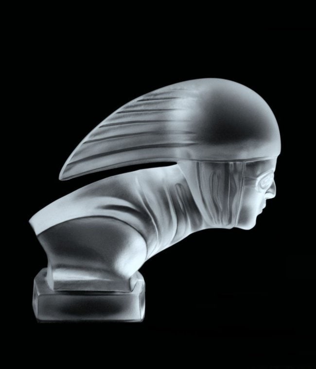 Art Deco 1930' Car Mascot ' Racer ' Hood Ornament Glass Sculpture H.Hoffmann: This figurine it falls on to side, can't stand up by itself. Needs a Pedestal ! This piece is a great addition to collection or a great gift. Timeless design - Top Qality Art Deco Glass Car Mascot Hoo